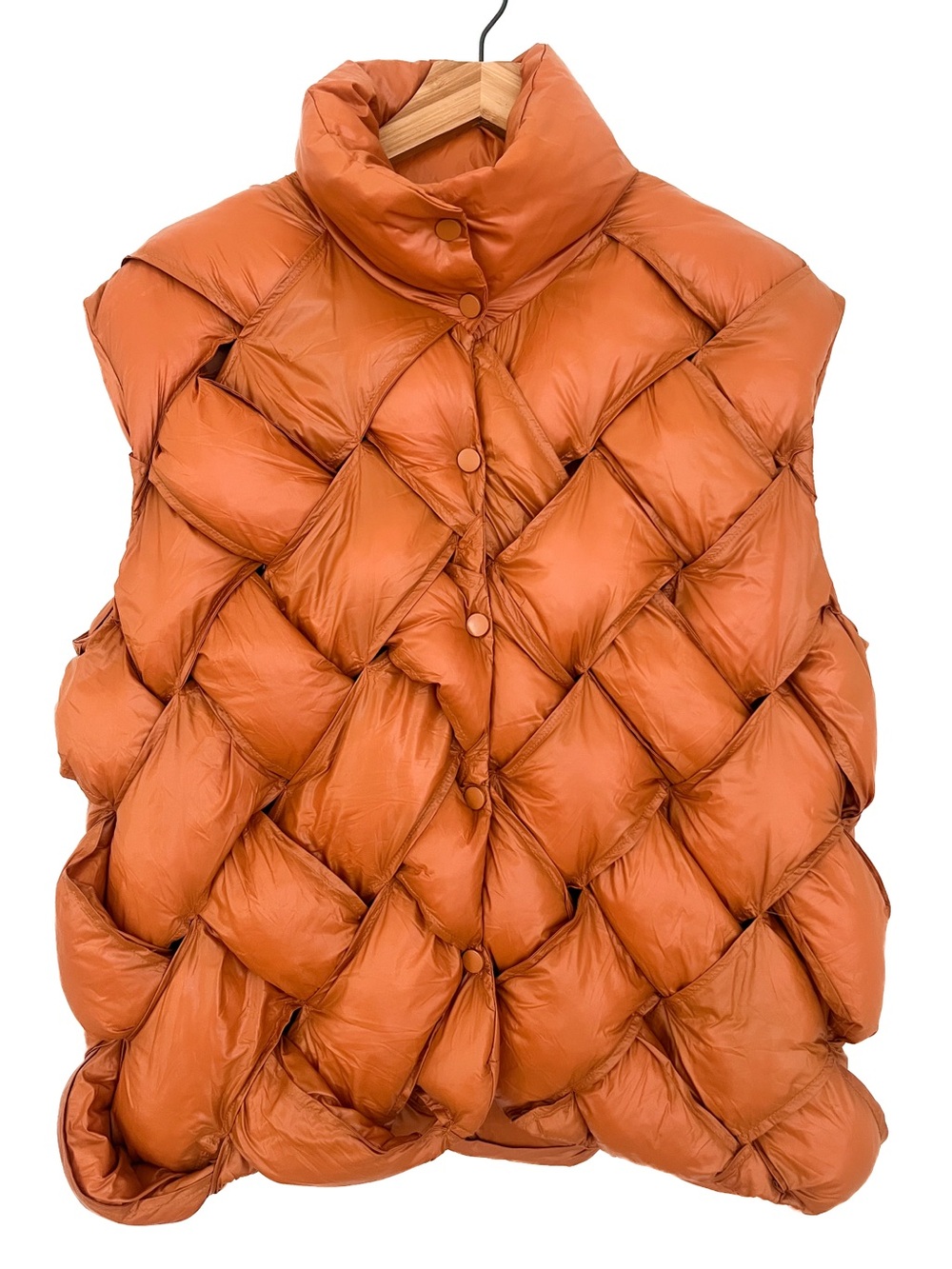 Bucket List Basket-Weave Puffer Vest S Orange NWT